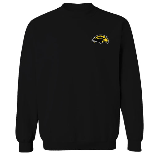 Southern Miss Golden Eagles Hand Sketched Vive La Fete Impressions Artwork Black Crew Neck Sweatshirt for Women