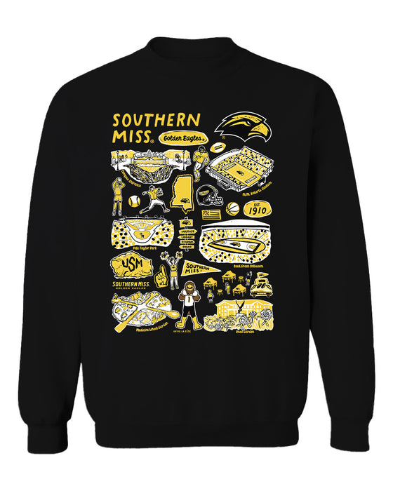 Southern Miss Golden Eagles Vive La Fete Impressions Black Cotton Crewneck Sweatshirt for Women