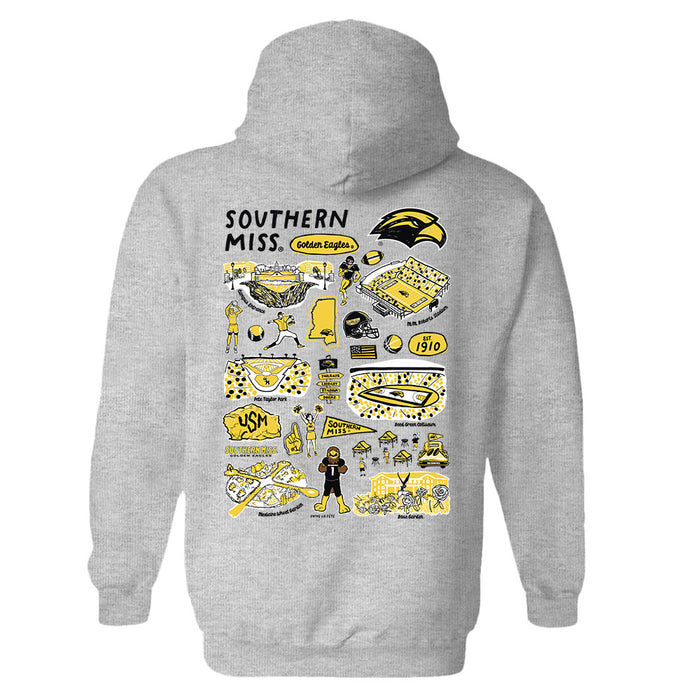 Southern Miss Golden Eagles Hand Sketched Artwork Cotton Fleece Women Hoodie - Vive La Fête - Online Apparel Store