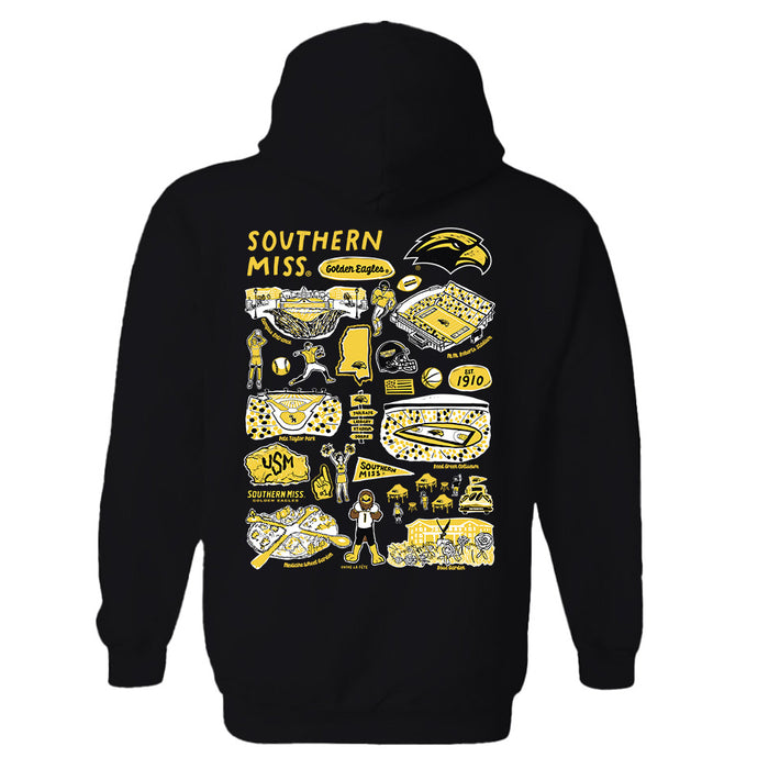 Southern Miss Golden Eagles Hand Sketched Artwork Cotton Fleece Women Hoodie - Vive La Fête - Online Apparel Store