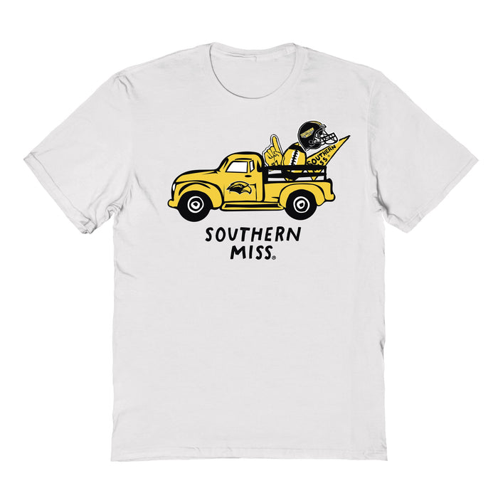Southern Miss Golden Eagles Hand Sketched Vive La Fete Impressions Truck White T-shirt for Women