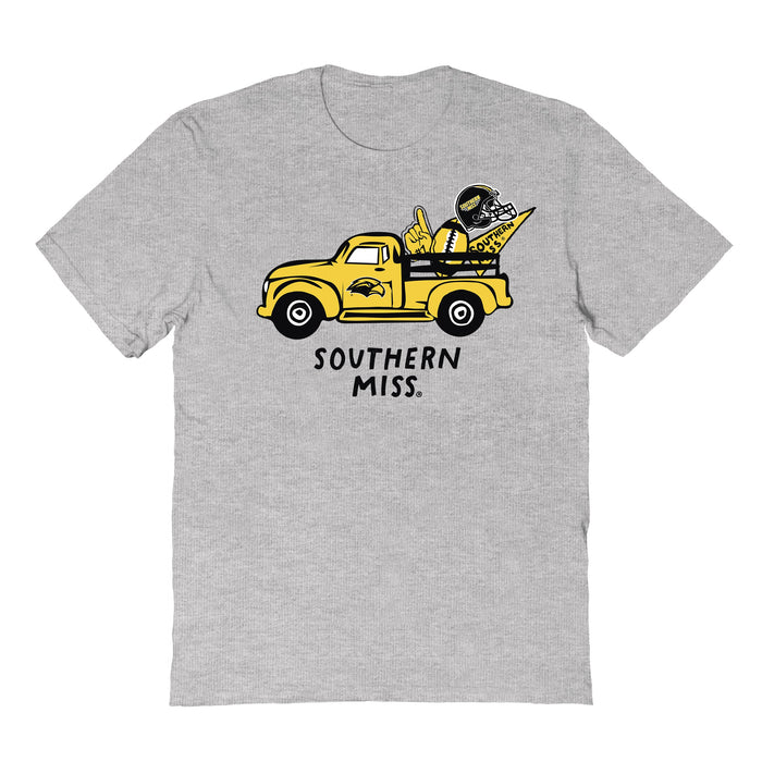 Southern Miss Golden Eagles Hand Sketched Vive La Fete Impressions Truck Grey T-shirt for Women