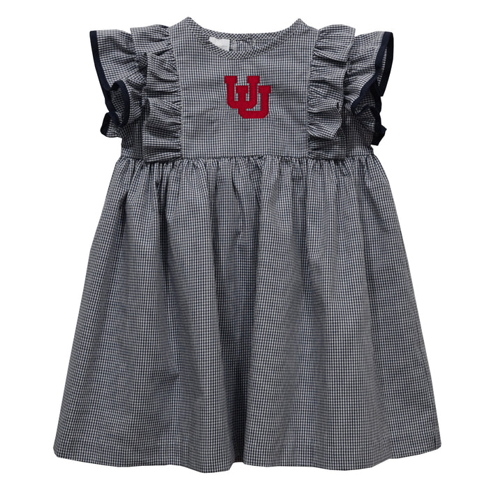 University of Utah Utes Embroidered Black Gingham Ruffle Dress