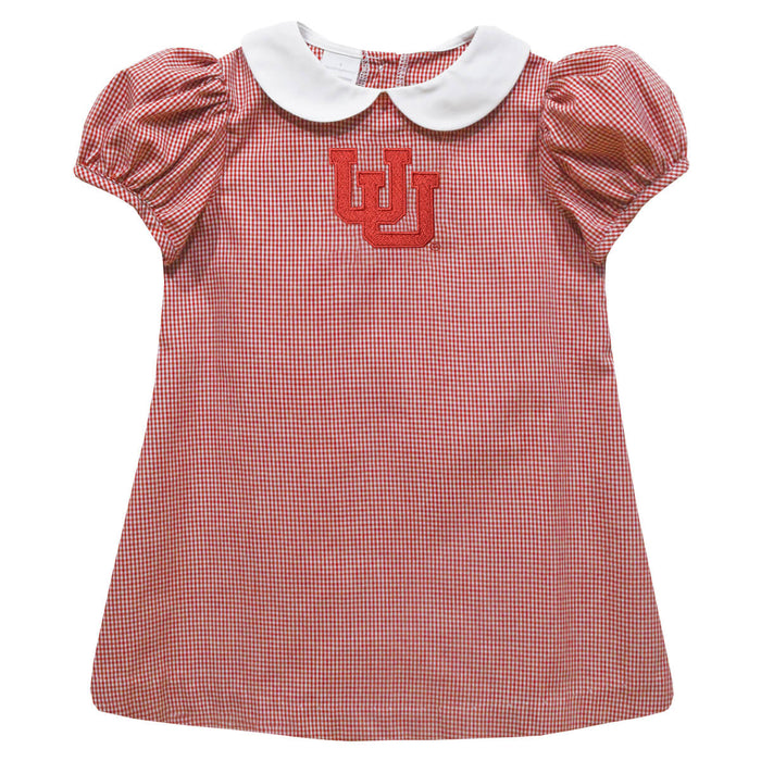 University of Utah Utes Embroidered Red Cardinal Gingham Short Sleeve A Line Dress