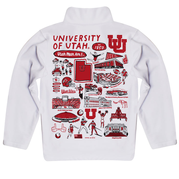 University of Utah Utes Hand Sketched Vive La Fete Impressions Artwork  White Boys Quarter Zip Pullover V1 - Vive La Fête - Online Apparel Store
