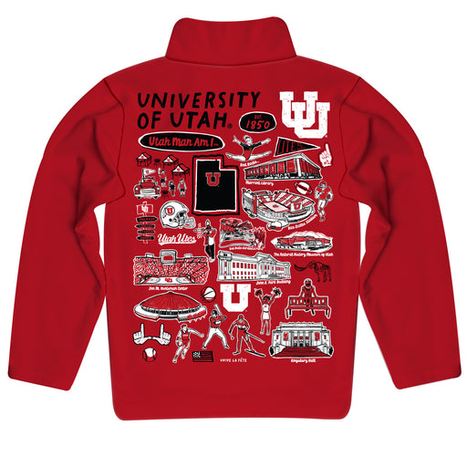 University of Utah Utes Hand Sketched Vive La Fete Impressions Artwork  Red Boys Quarter Zip Pullover V1 - Vive La Fête - Online Apparel Store