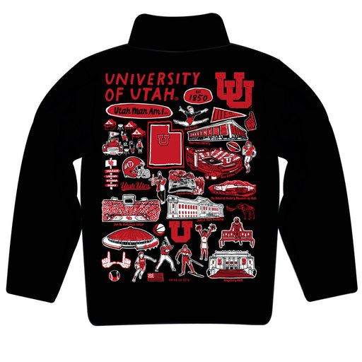 University of Utah Utes Hand Sketched Vive La Fete Impressions Artwork  Black Boys Quarter Zip Pullover V1 - Vive La Fête - Online Apparel Store