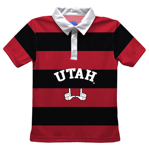 University of Utah Utes Stripes Short Sleeve Polo Box Shirt Red and Black - Vive La Fête - Online Apparel Store
