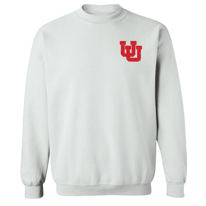 University of Utah Utes Hand Sketched Vive La Fete Impressions Artwork White Crew Neck Sweatshirt for Women