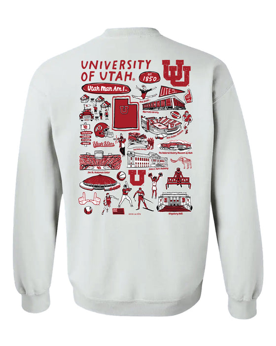 University of Utah Utes Hand Sketched Artwork Red Crewneck Sweatshirt for Women - Vive La Fête - Online Apparel Store
