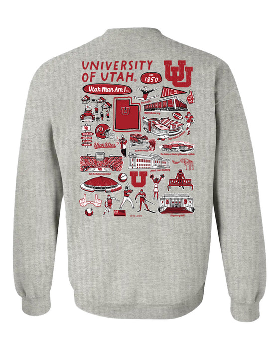 University of Utah Utes Hand Sketched Artwork Red Crewneck Sweatshirt for Women - Vive La Fête - Online Apparel Store