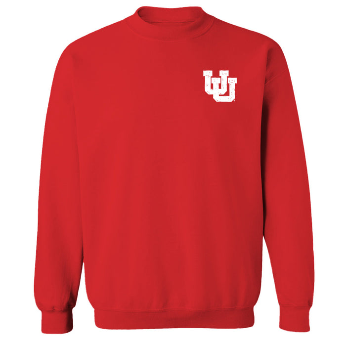 University of Utah Utes Hand Sketched Vive La Fete Impressions Artwork Red Crew Neck Sweatshirt for Women