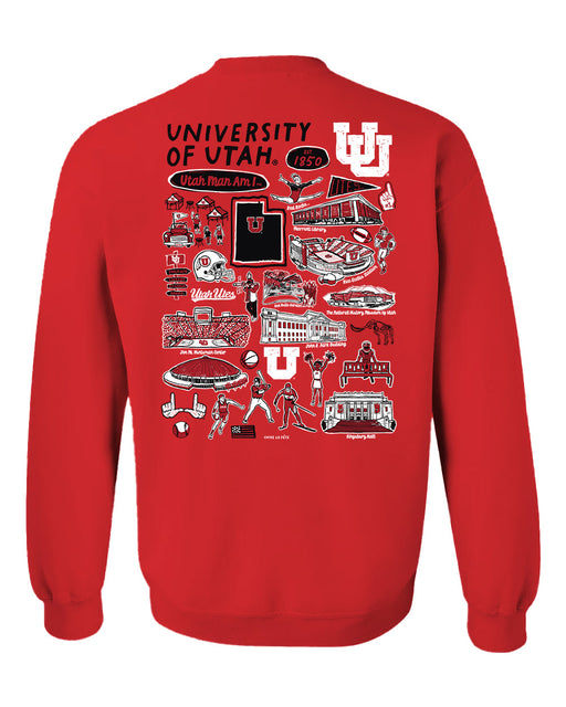 University of Utah Utes Hand Sketched Artwork Red Crewneck Sweatshirt for Women - Vive La Fête - Online Apparel Store