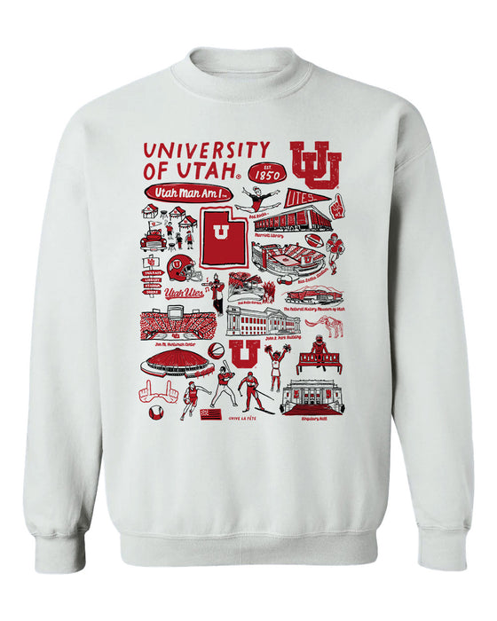 University of Utah Utes Hand Sketched Vive La Fete Impressions White Cotton Crewneck Sweatshirt for Women