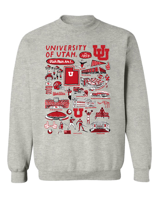 University of Utah Utes Hand Sketched Vive La Fete Impressions Grey Cotton Crewneck Sweatshirt for Women