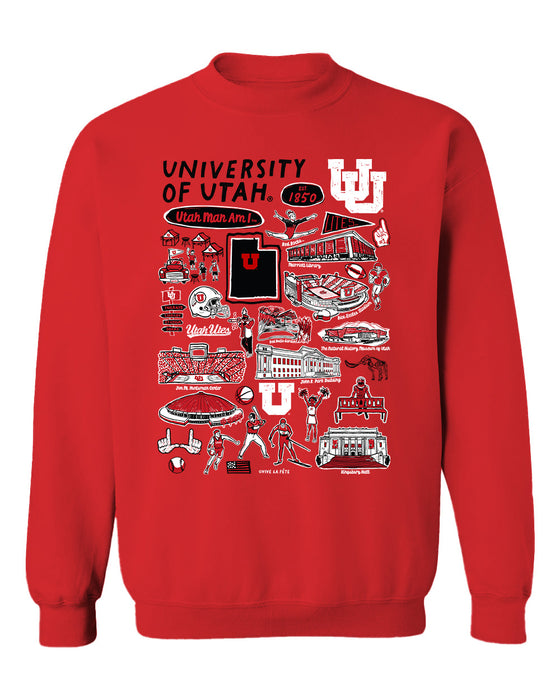 University of Utah Utes Vive La Fete Impressions Red Cotton Crewneck Sweatshirt for Women