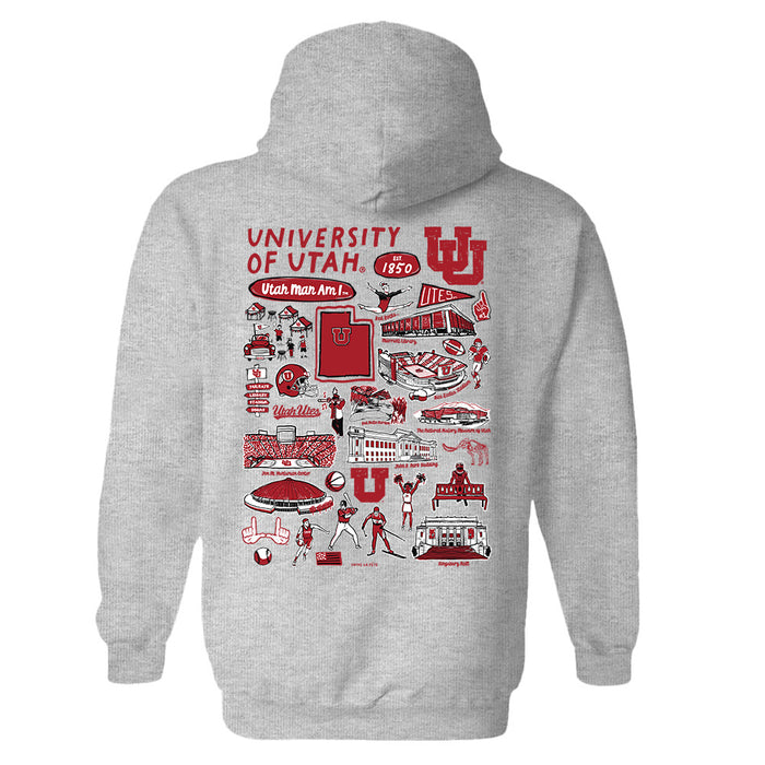 University of Utah Utes Hand Sketched Artwork Cotton Fleece Women Hoodie - Vive La Fête - Online Apparel Store