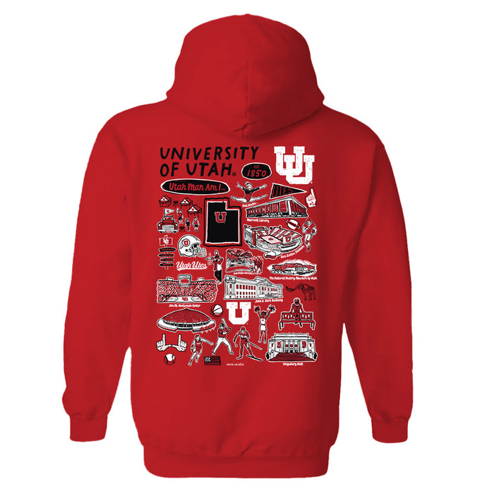 University of Utah Utes Hand Sketched Artwork Cotton Fleece Women Hoodie - Vive La Fête - Online Apparel Store