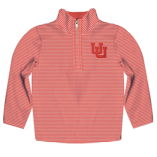 University of Utah Utes Embroidered Womens Red Cardinal Stripes Quarter Zip Pullover