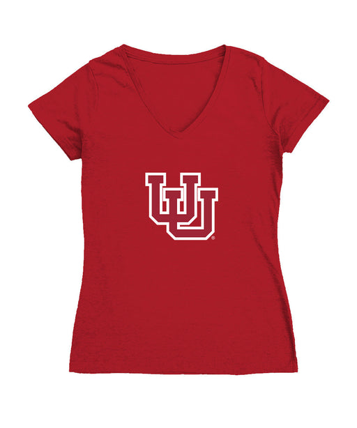 University of Utah Utes Women's V-neck Fitted Cotton T-Shirt Red