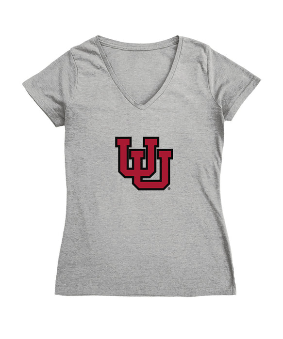 University of Utah Utes Women's V-neck Fitted Cotton T-Shirt Grey