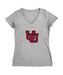 University of Utah Utes Women's V-neck Fitted Cotton T-Shirt Grey