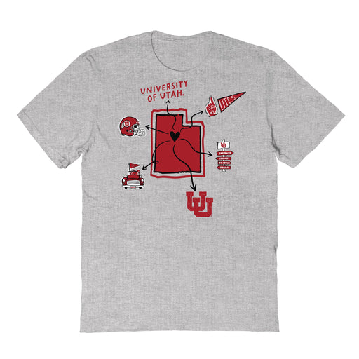 University of Utah Utes Hand Sketched Vive La Fete Impressions Icones Grey T-shirt for Women