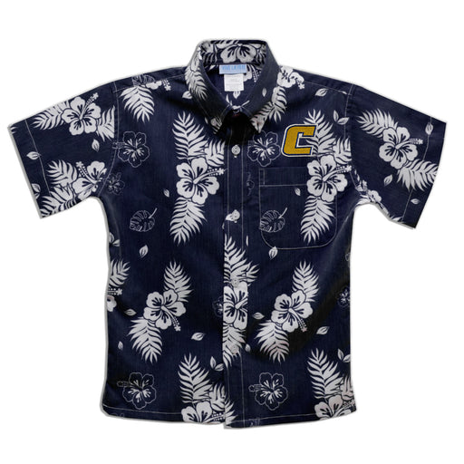 Tennessee Chattanooga Mocs Embroidered Navy Hawaiian Short Sleeve Button Down Shirt