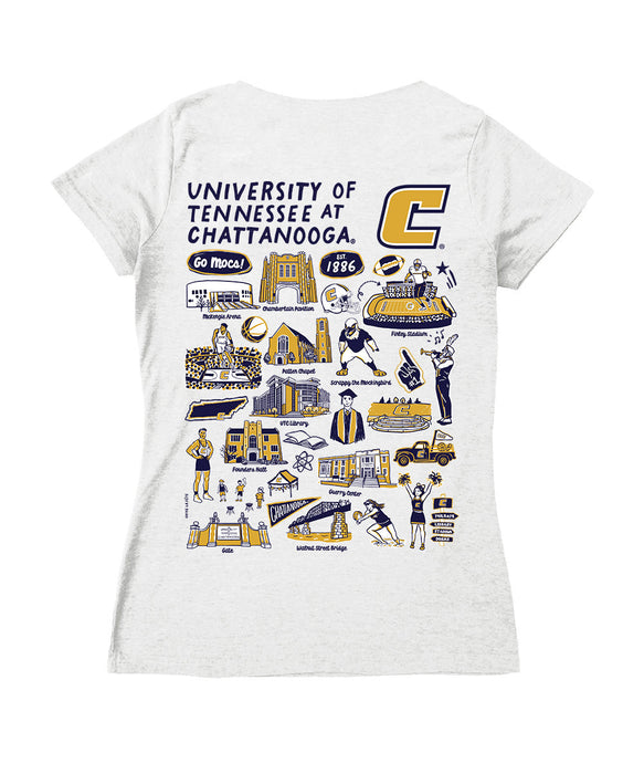 Tennessee Chattanooga Mocs Hand Sketched Vive La Fete Impressions Artwork Navy Women Cotton Short Sleeve V-Neck Tshirt