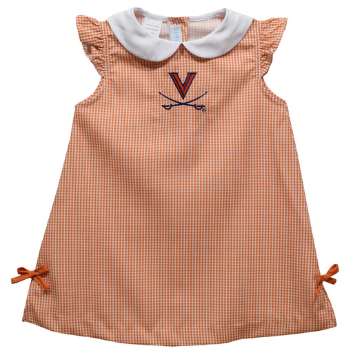 Virginia Cavaliers UVA Embroidered Orange Gingham A Line Dress