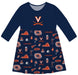 Virginia Cavaliers UVA Long Sleeve Solid Navy Repeat Print Hand Sketched Impressions Artwork on Skirt
