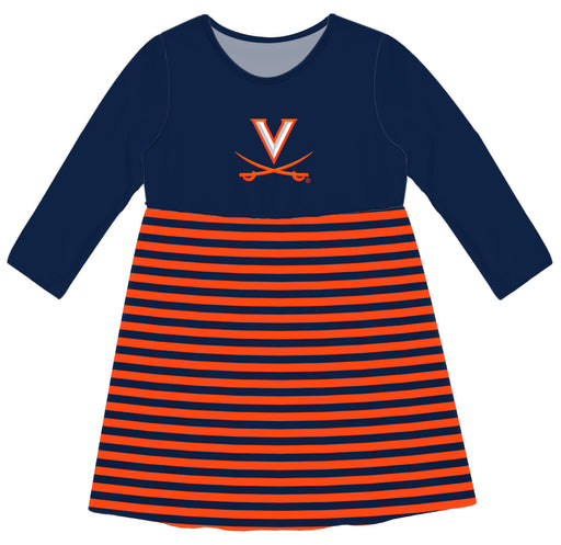 Virginia Cavaliers UVA Vive La Fete Girls Game Day Long Sleeve Navy Stripe on Skirt - Vive La Fête - Online Apparel Store