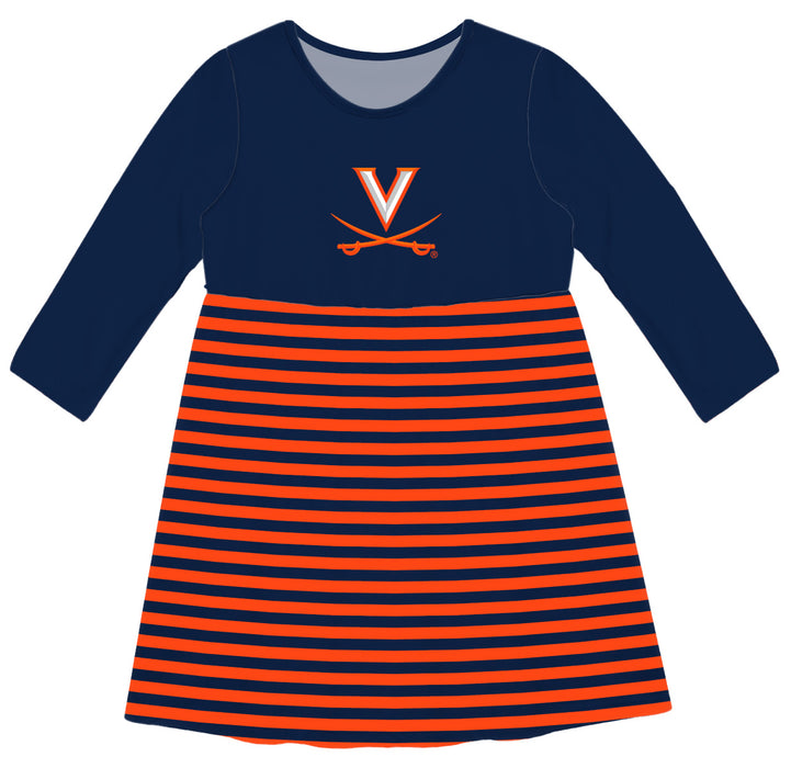 Virginia Cavaliers UVA Vive La Fete Girls Game Day Long Sleeve Navy Stripe on Skirt - Vive La Fête - Online Apparel Store