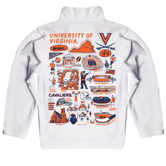 Virginia Cavaliers UVA Hand Sketched Vive La Fete Impressions Artwork White Boys Quarter Zip Pullover V1 - Vive La Fête - Online Apparel Store