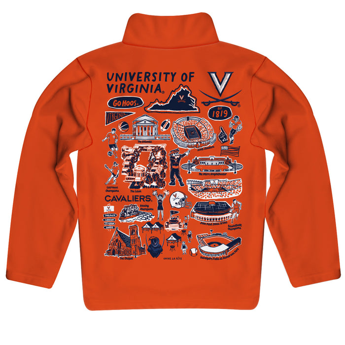 Virginia Cavaliers UVA Hand Sketched Vive La Fete Impressions Artwork  Orange Boys Quarter Zip Pullover V1 - Vive La Fête - Online Apparel Store