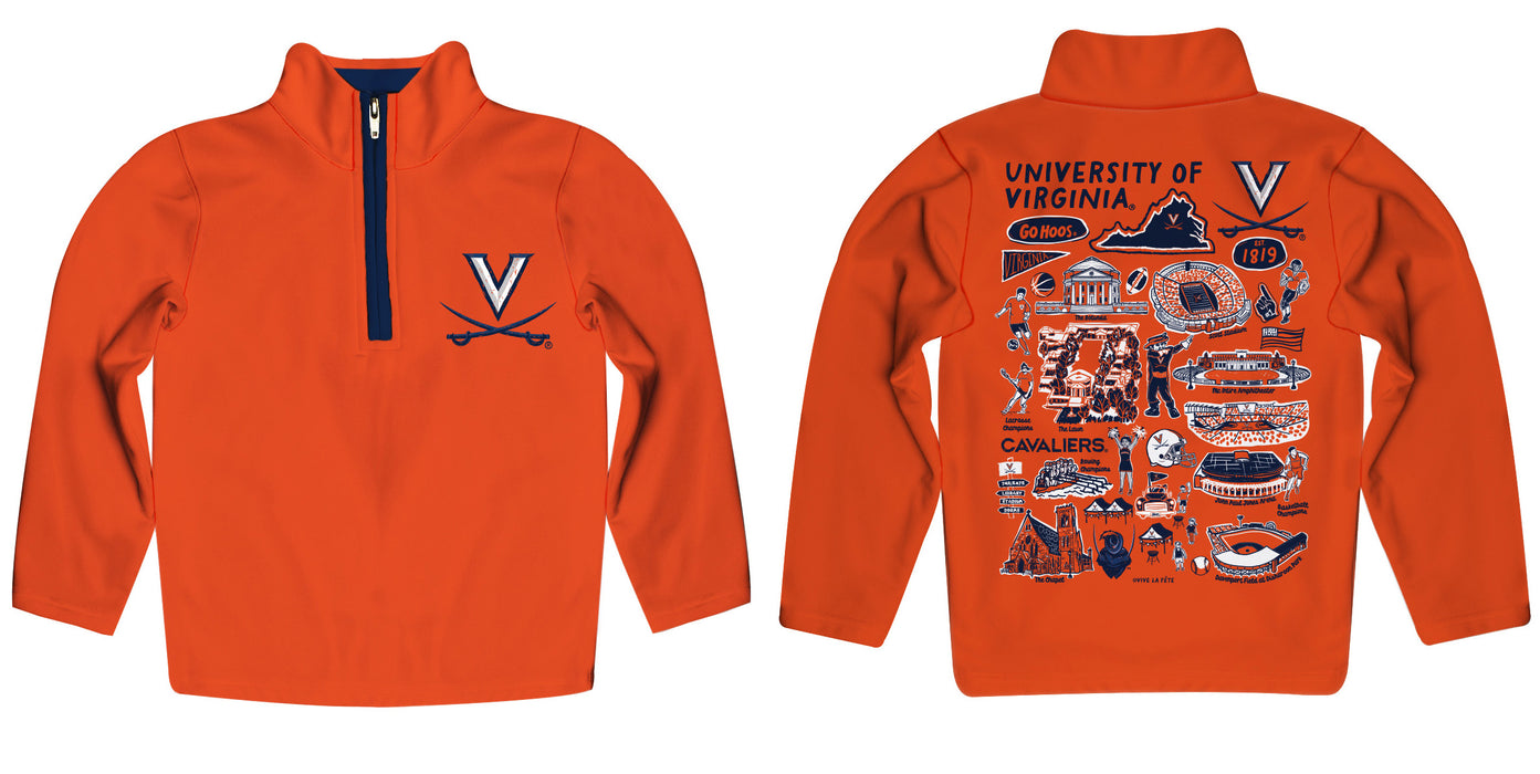 Virginia Cavaliers UVA Hand Sketched Vive La Fete Impressions Artwork  Orange Boys Quarter Zip Pullover V1 - Vive La Fête - Online Apparel Store