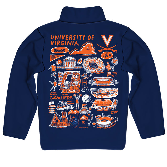 Virginia Cavaliers UVA Hand Sketched Vive La Fete Impressions Artwork Navy Boys Quarter Zip Pullover V1 - Vive La Fête - Online Apparel Store