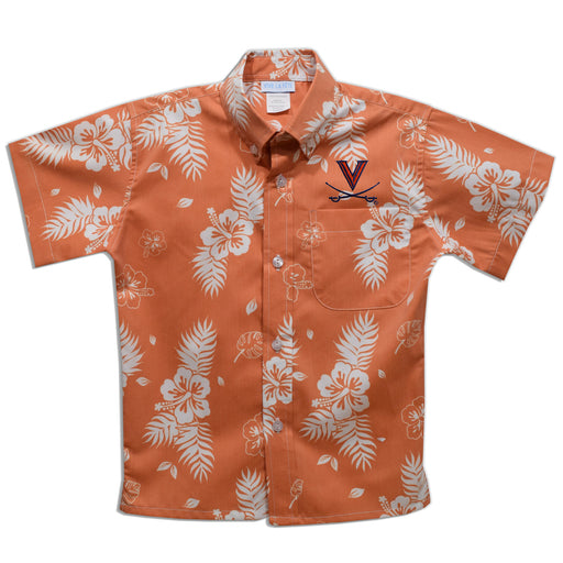 Virginia Cavaliers UVA Orange Hawaiian Short Sleeve Button Down Shirt