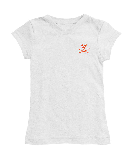 Virginia Cavaliers UVA Hand Sketched Vive La Fete Impressions Artwork White Girls Cotton Short Sleeve Tee