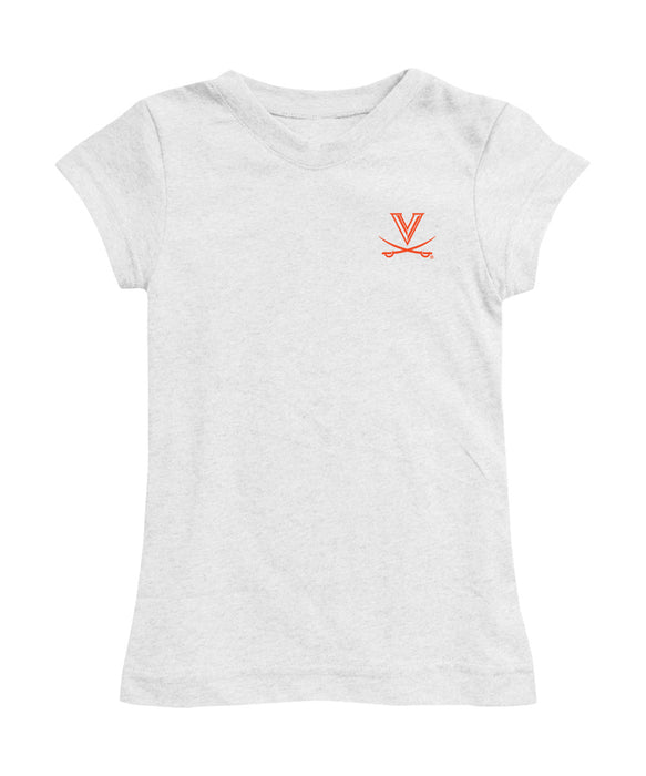Virginia Cavaliers UVA Hand Sketched Vive La Fete Impressions Artwork White Girls Cotton Short Sleeve Tee