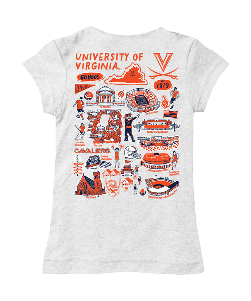 Virginia Cavaliers UVA Hand Sketched Vive La Fete Impressions Artwork White Girls Cotton Short Sleeve Tee - Vive La Fête - Online Apparel Store