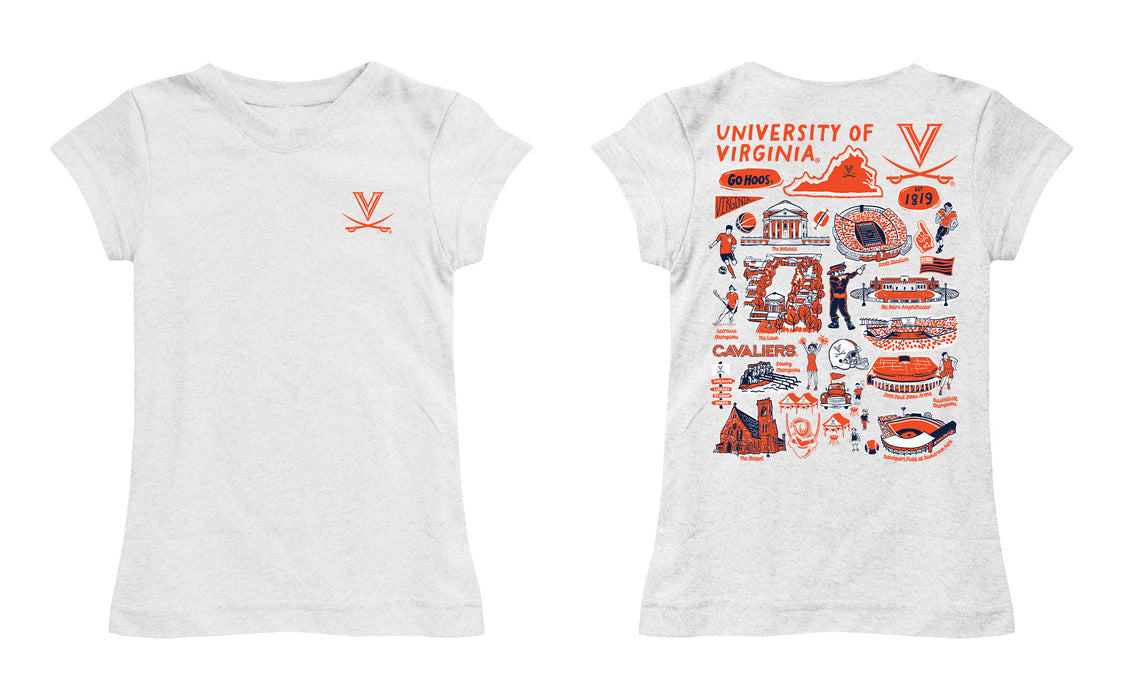 Virginia Cavaliers UVA Hand Sketched Vive La Fete Impressions Artwork White Girls Cotton Short Sleeve Tee - Vive La Fête - Online Apparel Store