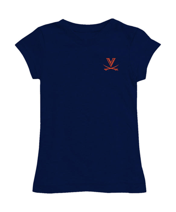 Virginia Cavaliers UVA Hand Sketched Vive La Fete Impressions Artwork Navy Girls Cotton Short Sleeve Tee