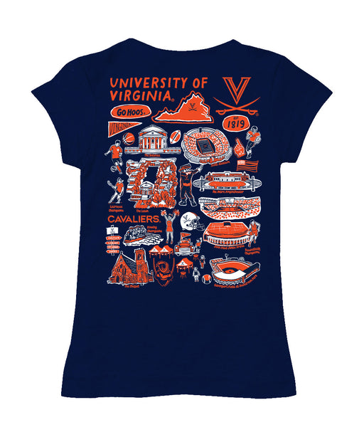 Virginia Cavaliers UVA Hand Sketched Vive La Fete Impressions Artwork Navy Girls Cotton Short Sleeve Tee - Vive La Fête - Online Apparel Store