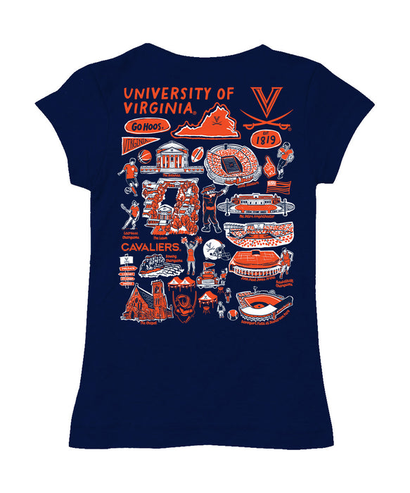 Virginia Cavaliers UVA Hand Sketched Vive La Fete Impressions Artwork Navy Girls Cotton Short Sleeve Tee - Vive La Fête - Online Apparel Store