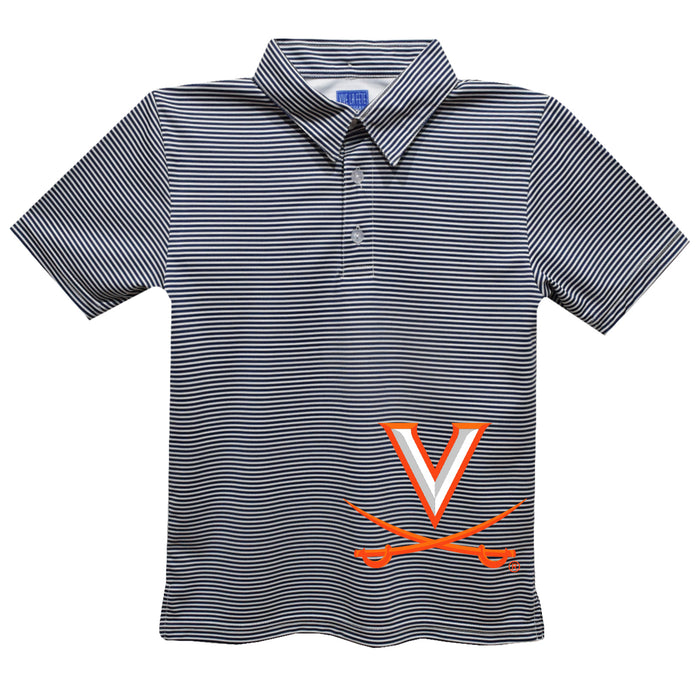 Virginia Cavaliers UVA Stripes Short Sleeve Polo Box Shirt Navy