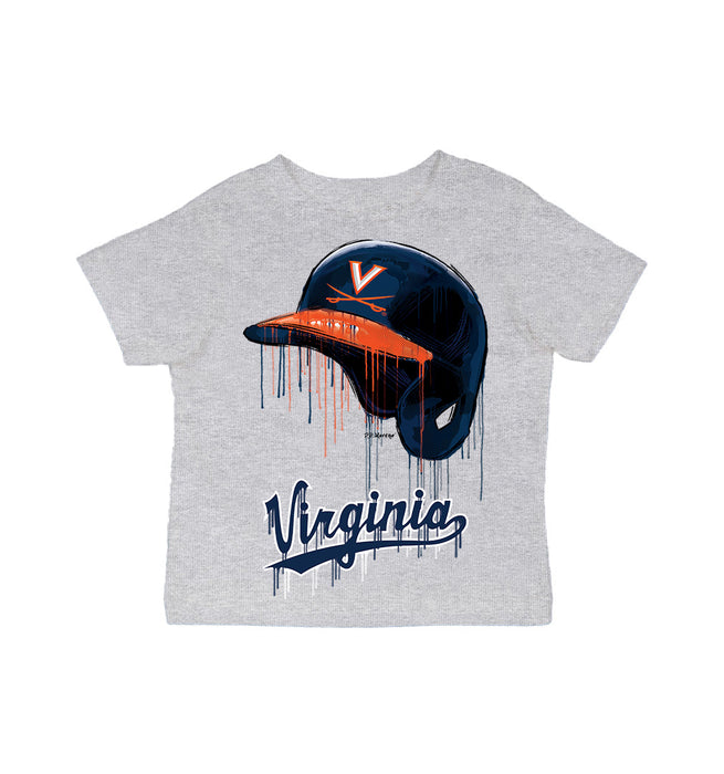 Virginia Cavaliers UVA Original Dripping Baseball Helmet Grey Cotton T-Shirt  by Vive La Fete