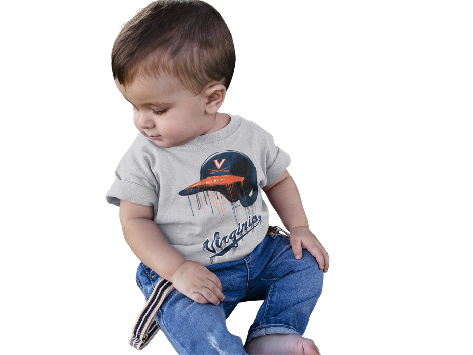Virginia Cavaliers UVA Original Dripping Baseball Helmet Grey Cotton T-Shirt  by Vive La Fete - Vive La Fête - Online Apparel Store