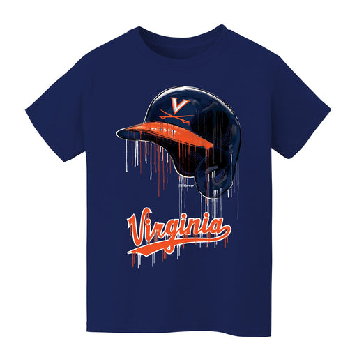 Virginia Cavaliers UVA Original Dripping Baseball Helmet Navy T-Shirt Cotton by Vive La Fete