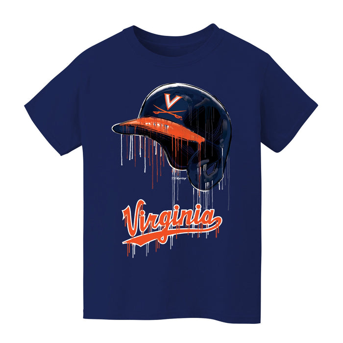 Virginia Cavaliers UVA Original Dripping Baseball Helmet Navy T-Shirt Cotton by Vive La Fete